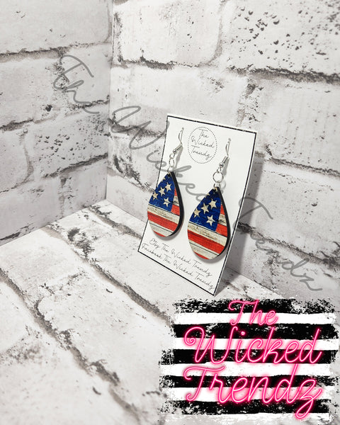 American Flag America Red White Blue USA Dangle Earrings Tear Drop Earring Lightweight Earrings