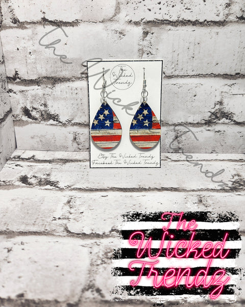 American Flag America Red White Blue USA Dangle Earrings Tear Drop Earring Lightweight Earrings