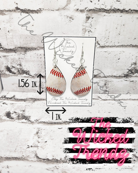 Baseball Ball Mom Mama T-Ball Baseball Season Dangle Earrings Tear Drop Earring Lightweight Earrings