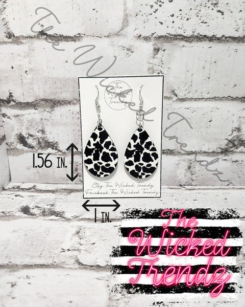 Cow Print Country Music Western Cowgirl Nashville Dangle Earrings Tear Drop Earring Lightweight Earring