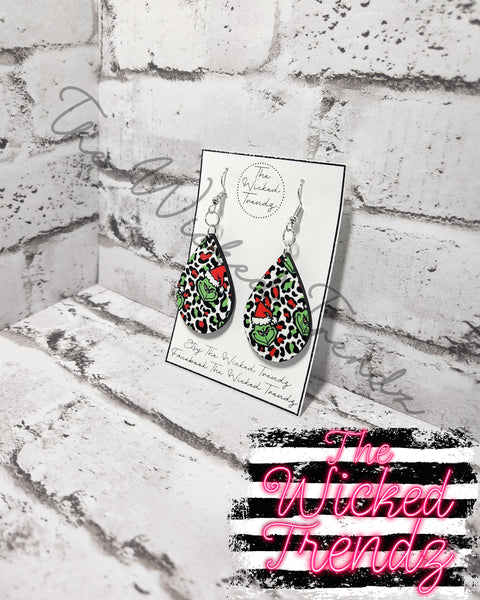 Grinch Santa Christmas Dangle Earrings Tear Drop Earring Lightweight Earring