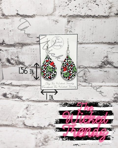 Grinch Santa Christmas Dangle Earrings Tear Drop Earring Lightweight Earring