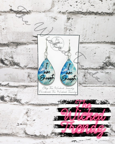 I  Am Enough Cross Jesus Church Dangle Earrings Tear Drop Earring Lightweight Earring