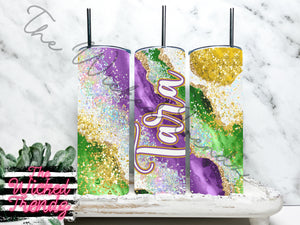 Mardi Gras 20 Oz. Skinny Tumbler Personalized Louisiana Parade New Orleans