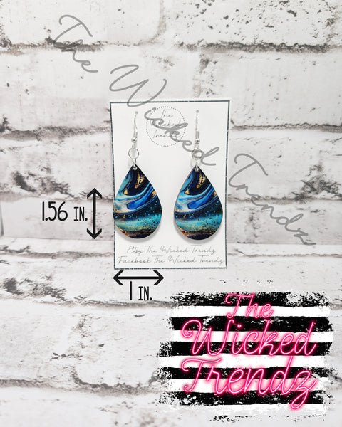 Milky Way Galaxy Stars Marble Geode Agate Dangle Earrings Tear Drop Earring Lightweight Earrings