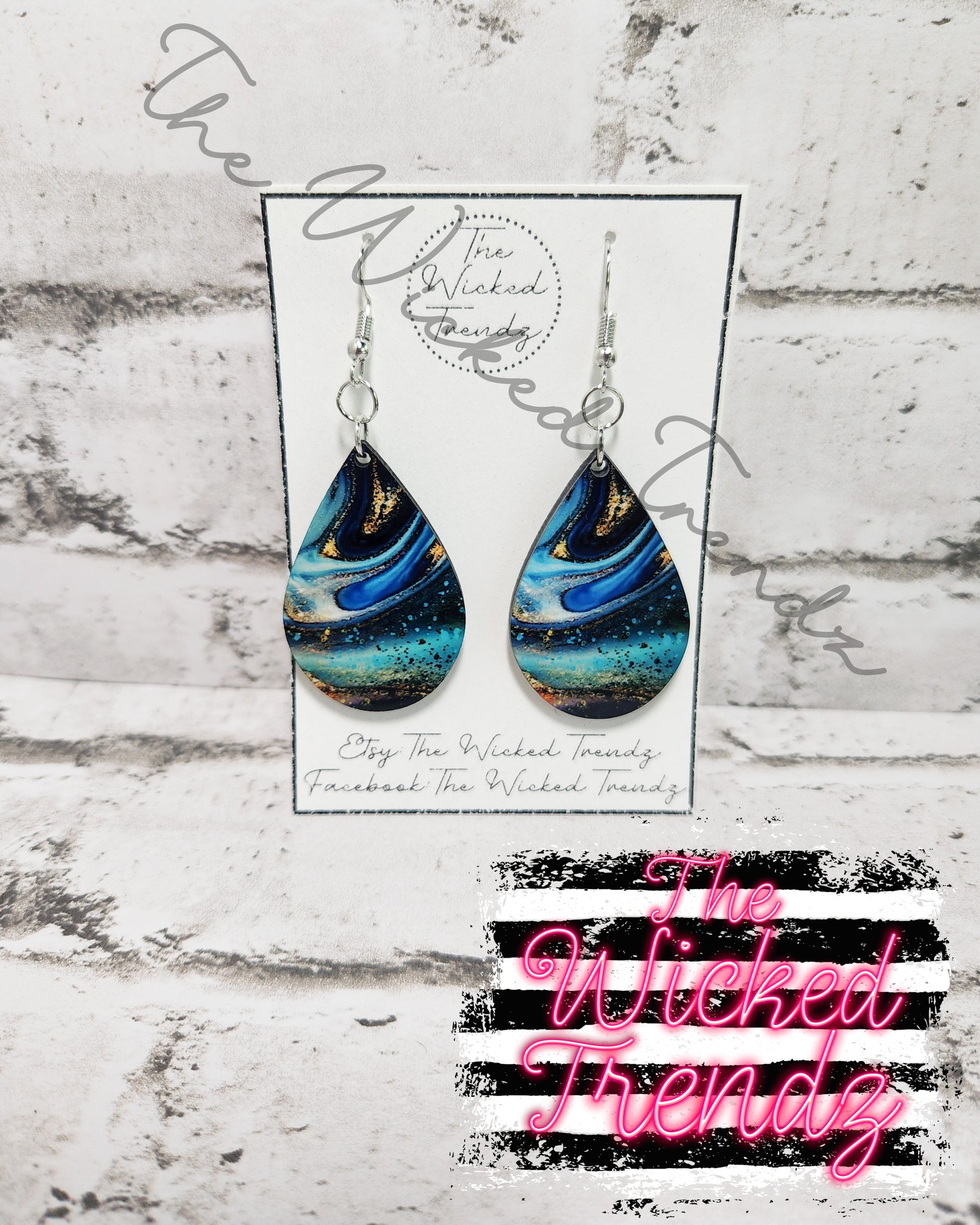 Milky Way Galaxy Stars Marble Geode Agate Dangle Earrings Tear Drop Earring Lightweight Earrings