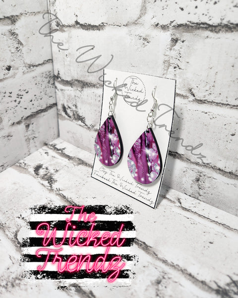 Pink Silver Glitter Marble Geode Agate Flake Dangle Earrings Tear Drop Earring Lightweight Earrings