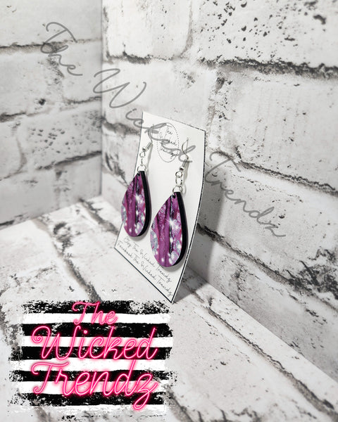 Pink Silver Glitter Marble Geode Agate Flake Dangle Earrings Tear Drop Earring Lightweight Earrings