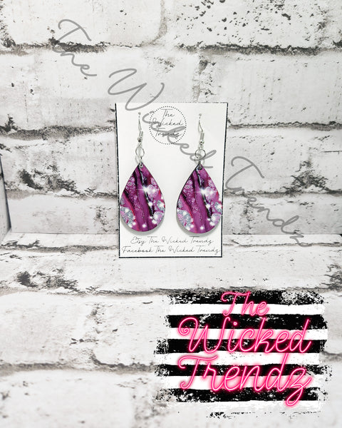 Pink Silver Glitter Marble Geode Agate Flake Dangle Earrings Tear Drop Earring Lightweight Earrings