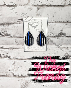 Thin Blue Line Flag Back The Blue Dangle Earrings Tear Drop Earring Lightweight Earrings