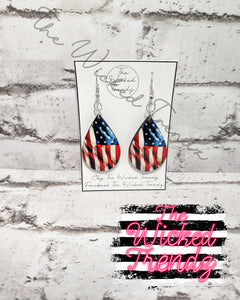 Waving American Flag Red White Blue America Dangle Earrings Tear Drop Earring Lightweight Earrings